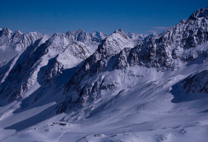 Snow-covered Mountain Range — Blue, Dramatic, Winter, Photograph, Mountains