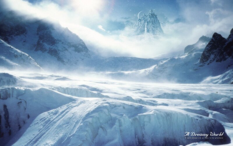 Snow-covered Mountain Range — Blue, Dreamy