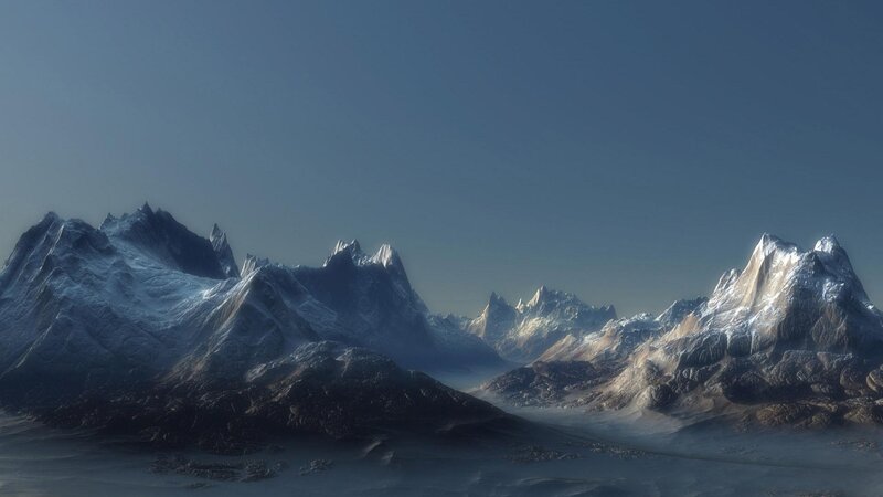 Snow-covered Mountain Range — Blue, Serene, 3d Render, Mountains