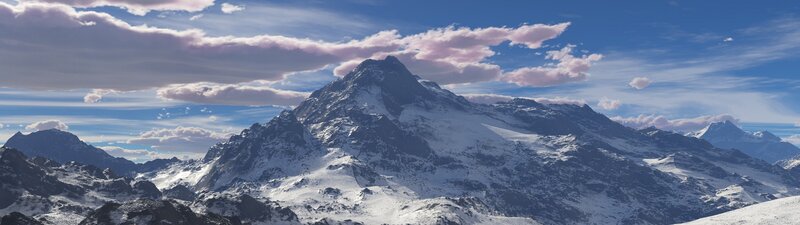 Snow-covered Mountain Range — Blue, Serene, Afternoon, Photograph, Mountains, Clouds