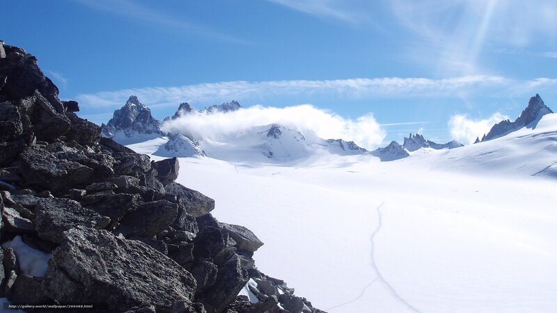 Snow-covered Mountain Range — Blue, Serene, Afternoon, Photograph, Rocks, Clouds
