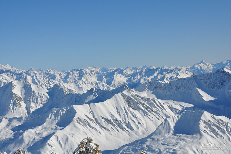Snow-covered Mountain Range — Blue, Serene, Afternoon, Photograph