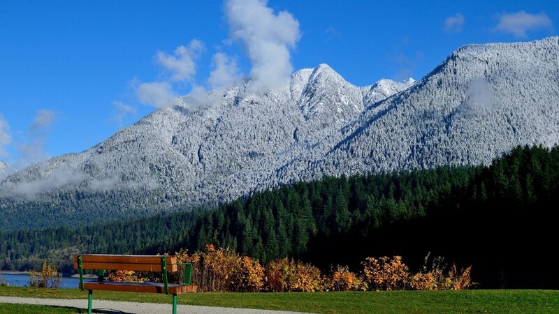 Snow-covered Mountain Range — Blue, Serene, Autumn, Photograph