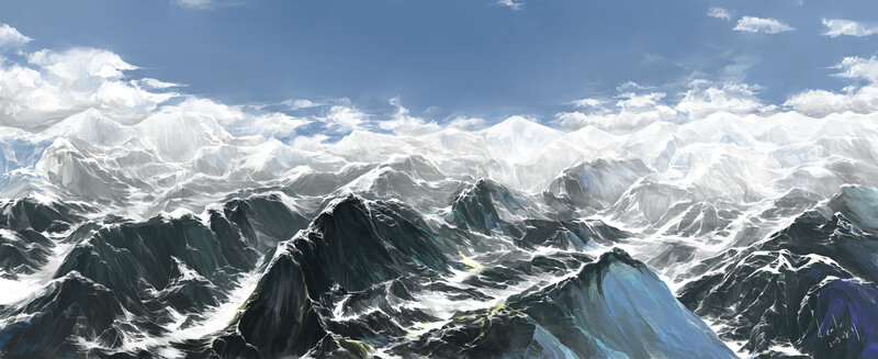 Snow-covered Mountain Range — Blue, Serene, Digital Art, Mountains