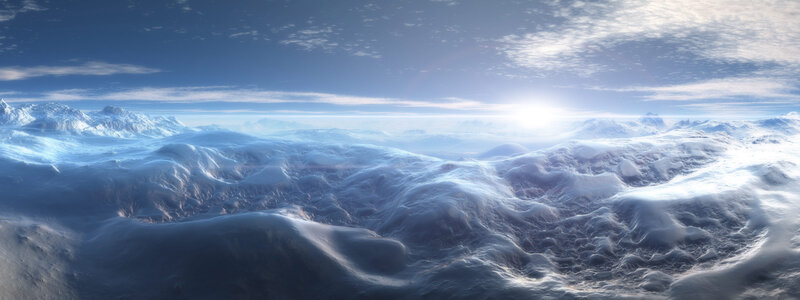 Snow-covered Mountain Range — Blue, Serene, Morning, 3d Render, Mountains