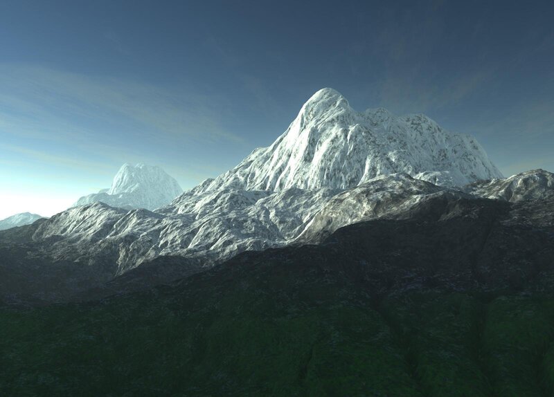 Snow-covered Mountain Range — Blue, Serene, Morning, 3d Render