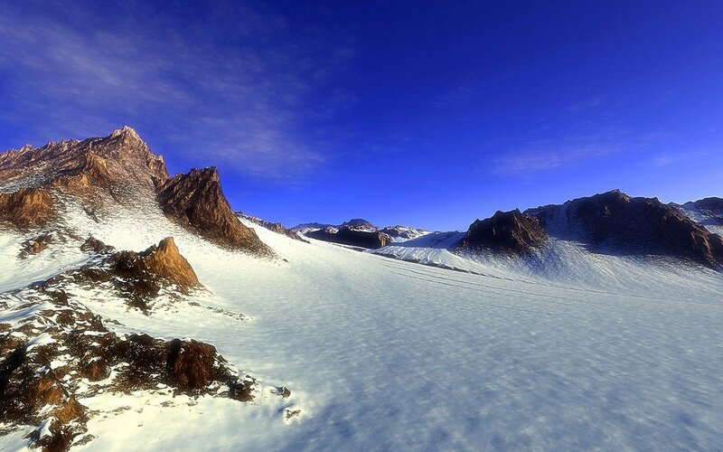 Snow-covered Mountain Range — Blue, Serene, Morning, Photograph, Mountains, Glacier