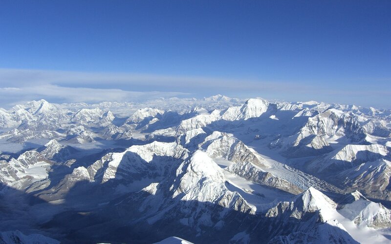Snow-covered Mountain Range — Blue, Serene, Morning, Photograph