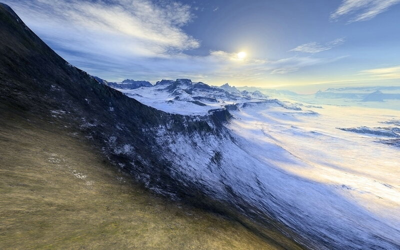 Snow-covered Mountain Range — Blue, Serene, Morning