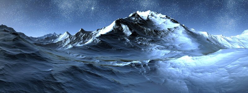 Snow-covered Mountain Range — Blue, Serene, Night, 3d Render