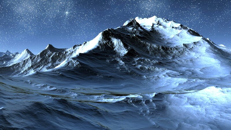 Snow-covered Mountain Range — Blue, Serene, Night, Digital Art, Mountains
