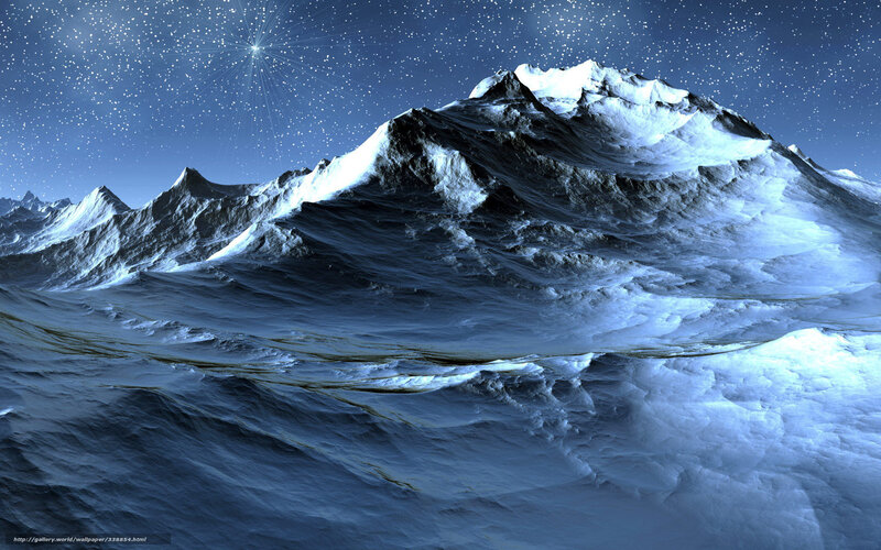 Snow-covered Mountain Range — Blue, Serene, Night, Digital Art, Stars
