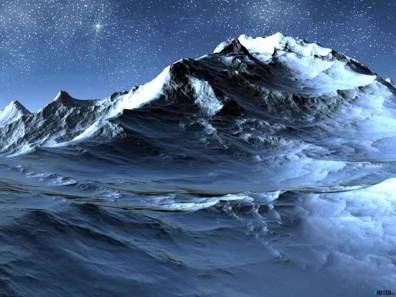 Snow-covered Mountain Range — Blue, Serene, Night