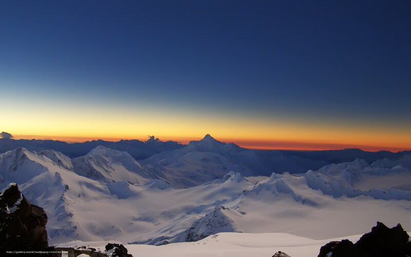 Snow-covered Mountain Range — Blue, Serene, Sunrise, Photograph