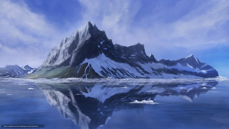 Snow-covered Mountain Range — Blue, Serene, Winter, Digital Art, Ice
