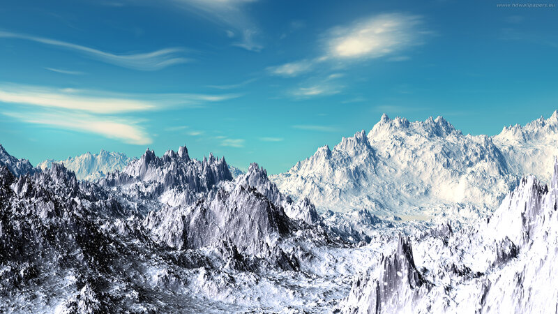 Snow-covered Mountain Range — Blue, Serene, Winter, Digital Art, Mountains