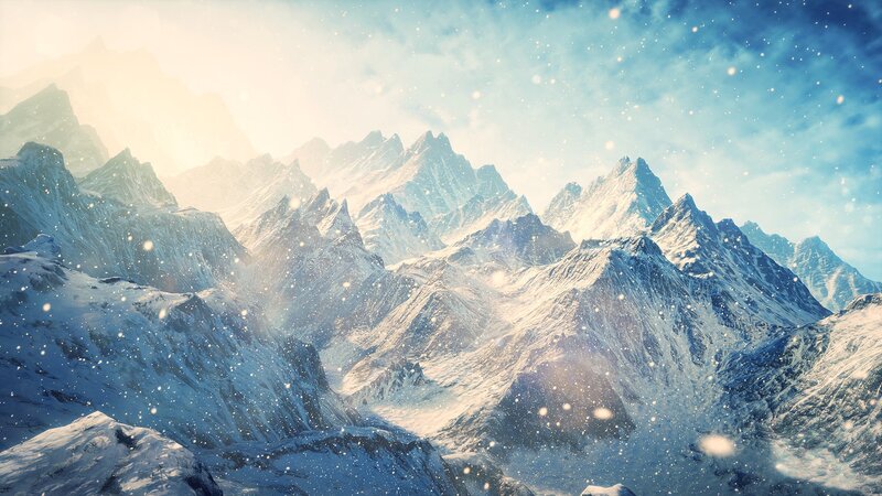 Snow-covered Mountain Range — Blue, Serene, Winter, Digital Art, Snow