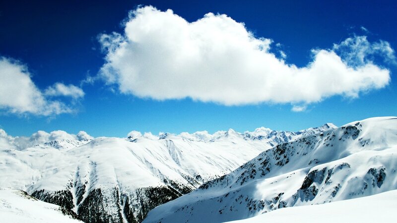 Snow-covered Mountain Range — Blue, Serene, Winter, Photograph, Clouds, Sky, Mountains