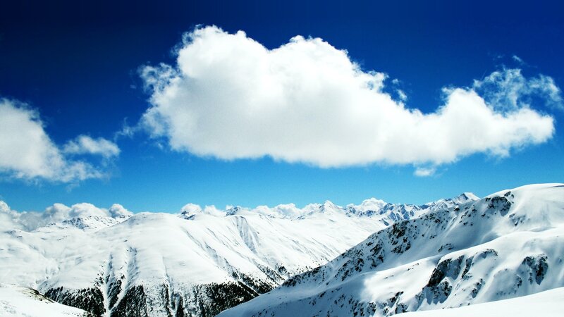 Snow-covered Mountain Range — Blue, Serene, Winter, Photograph, Clouds, Sky