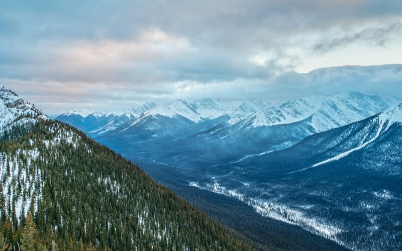 Snow-covered Mountain Range — Blue, Serene, Winter, Photograph, Forests