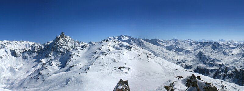 Snow-covered Mountain Range — Blue, Serene, Winter, Photograph, Mountain Peaks