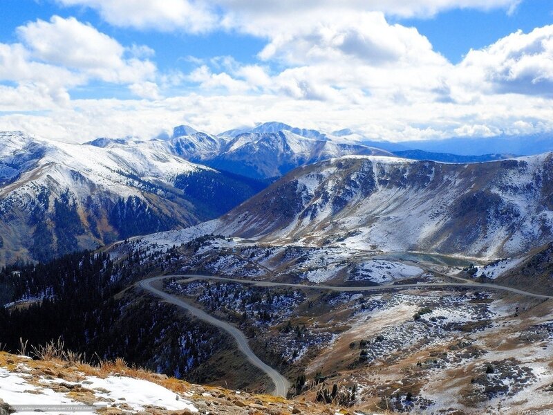 Snow-covered Mountain Range — Blue, Serene, Winter, Photograph, Mountain Road