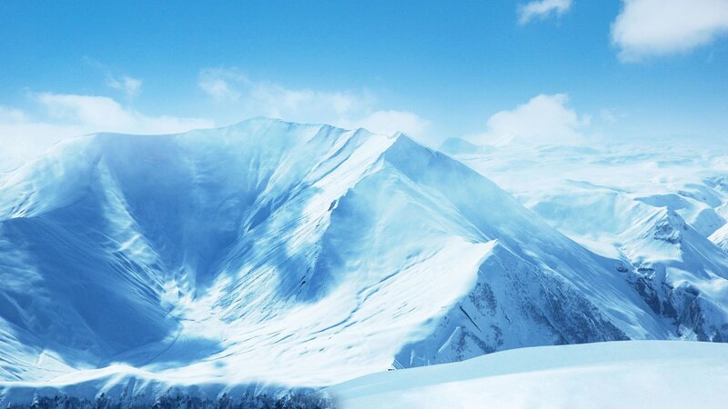 Snow-covered Mountain Range — Blue, Serene, Winter, Photograph, Mountains, Sky, Clouds