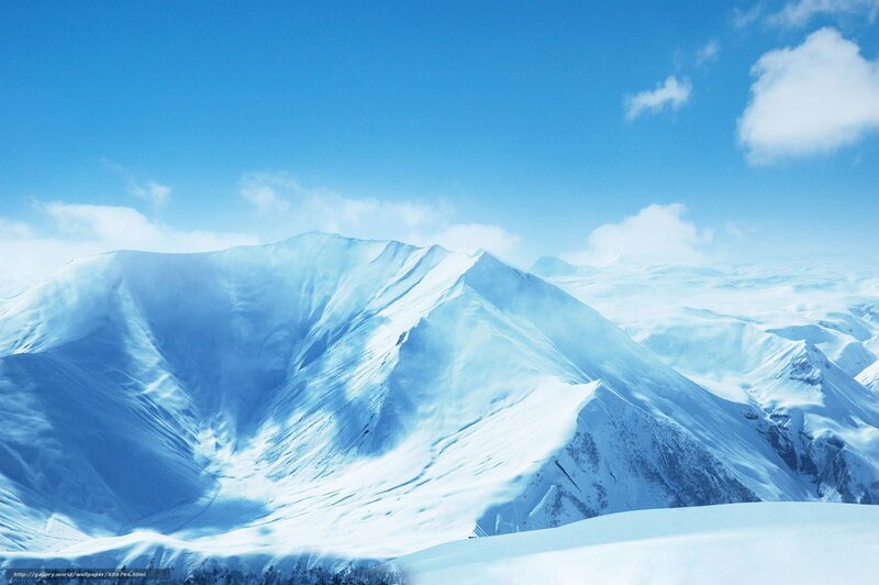 Snow-covered Mountain Range — Blue, Serene, Winter, Photograph, Mountains, Sky