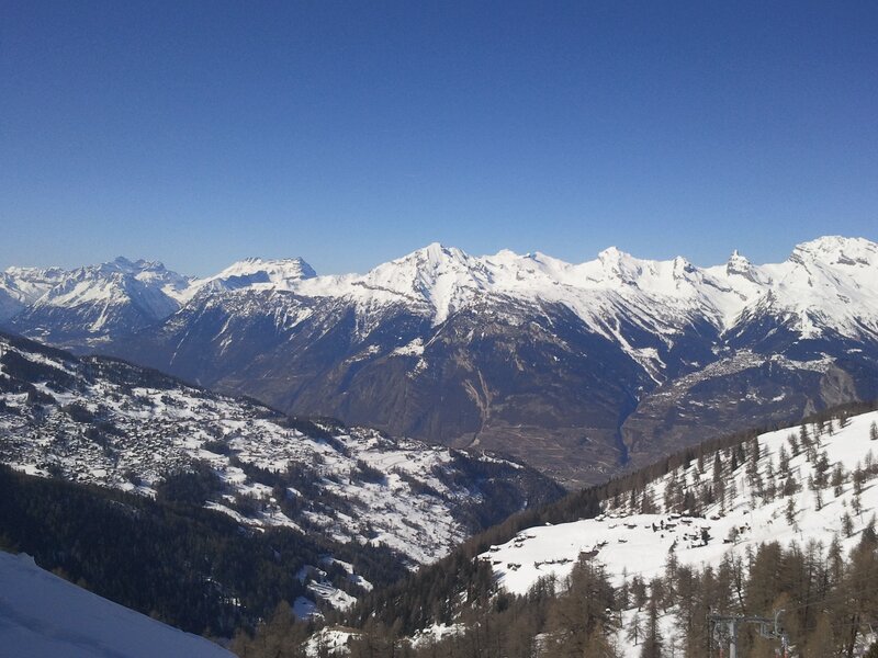 Snow-covered Mountain Range — Blue, Serene, Winter, Photograph, Mountains, Trees, Ski Lift