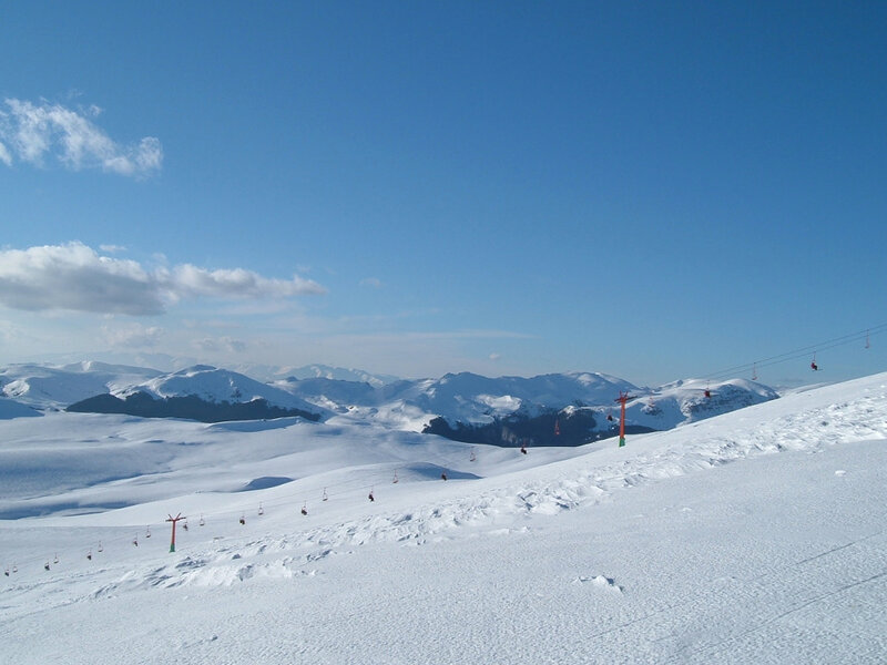 Snow-covered Mountain Range — Blue, Serene, Winter, Photograph, Ski Lift, Clouds