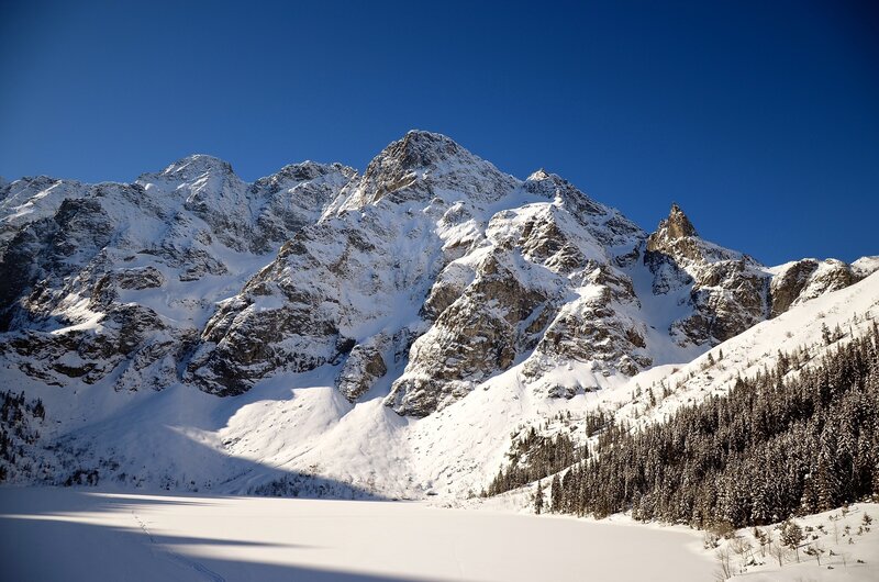 Snow-covered Mountain Range — Blue, Serene, Winter, Photograph, Snow