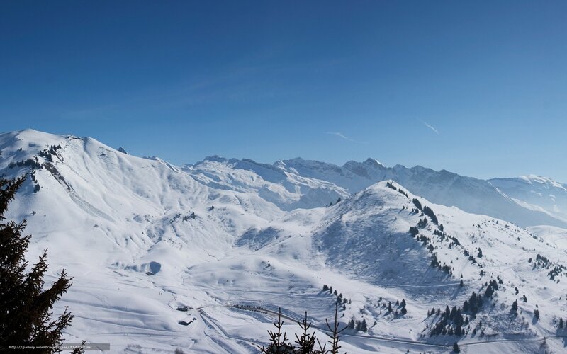 Snow-covered Mountain Range — Blue, Serene, Winter, Photograph, Trees
