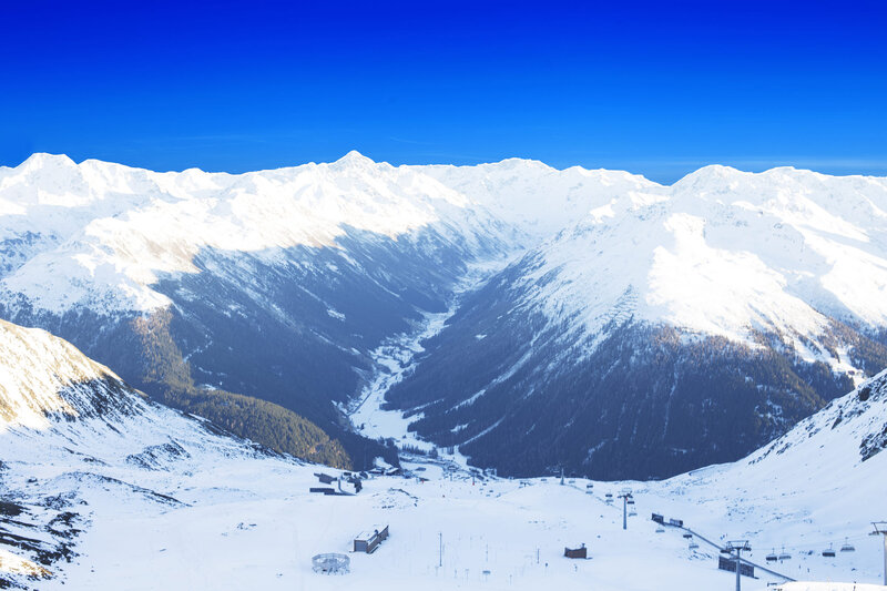 Snow-covered Mountain Range — Blue, Serene, Winter, Photograph, Valley