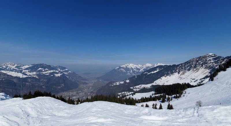 Snow-covered Mountain Range — Blue, Serene, Winter, Photograph, Valley, Trees