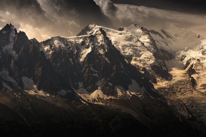 Snow-covered Mountain Range — Brown, Dramatic, Sunrise