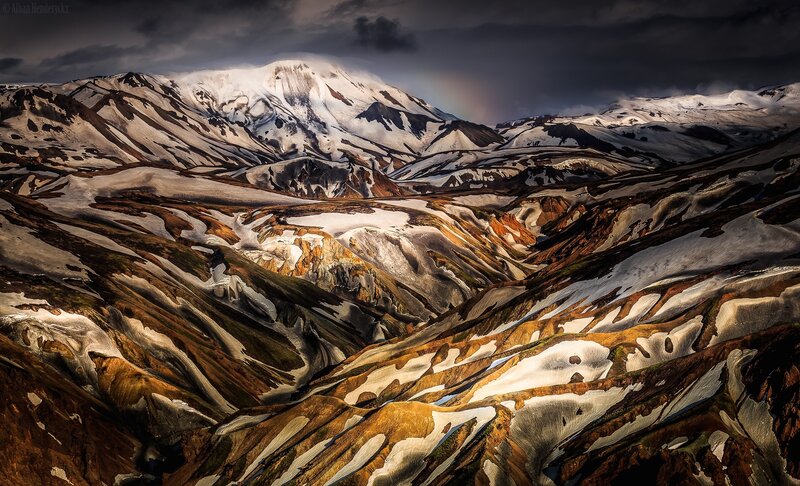 Snow-covered Mountain Range — Brown, Dramatic, Winter, Photograph, Mountains, Snow