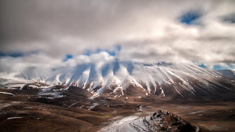 Snow-covered Mountain Range — Brown, Dramatic, Winter, Photograph