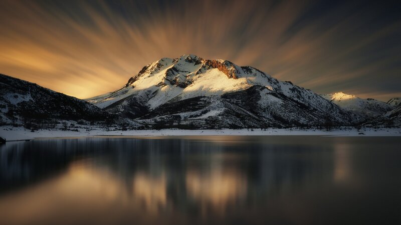 Snow-covered Mountain Range — Gold, Dramatic