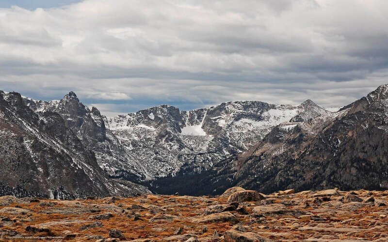 Snow-covered Mountain Range — Gray, Dramatic, Autumn