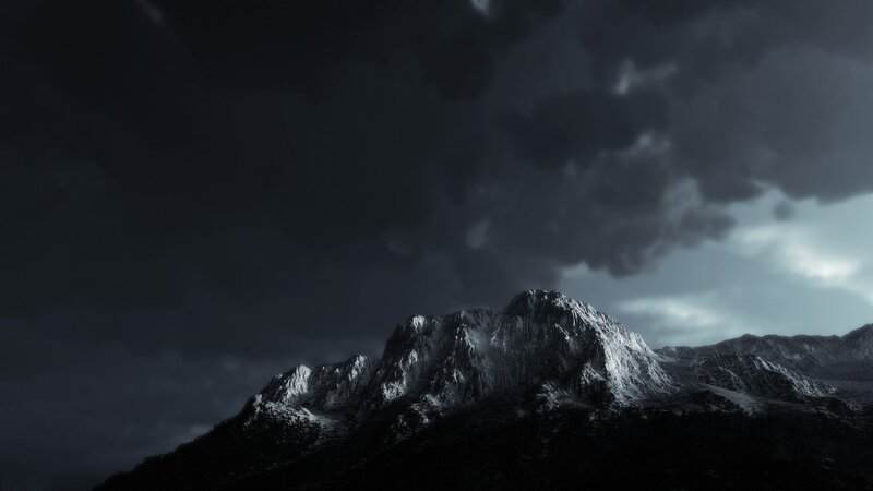Snow-covered Mountain Range — Gray, Dramatic, Night