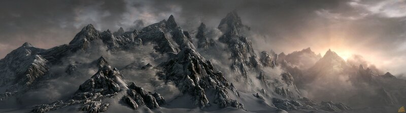 Snow-covered Mountain Range — Gray, Dramatic