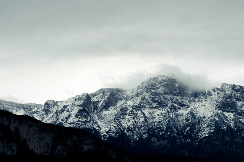Snow-covered Mountain Range — Gray, Dramatic, Winter, Photograph