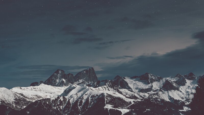 Snow-covered Mountain Range — Gray, Serene, Night