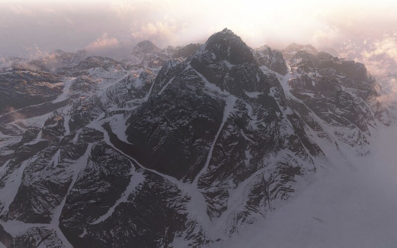 Snow-covered Mountain Range — Gray, Serene, Sunrise, 3d Render