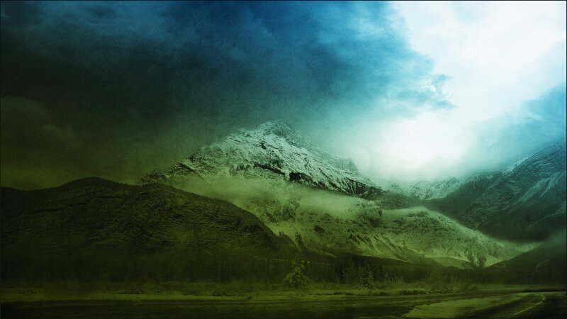 Snow-covered Mountain Range — Green, Dramatic, Digital Art, Mountains