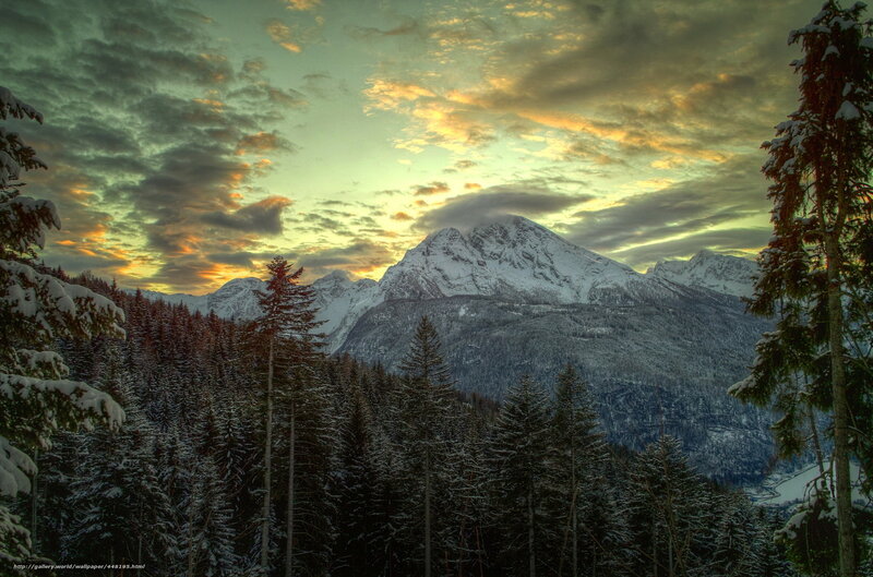 Snow-covered Mountain Range — Green, Dramatic, Winter