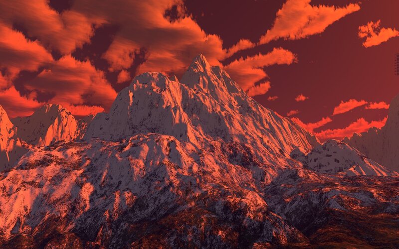 Snow-covered Mountain Range — Red, Dramatic
