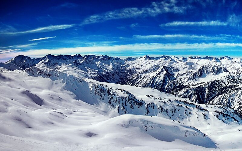 Snow-covered Mountain Range — Trees