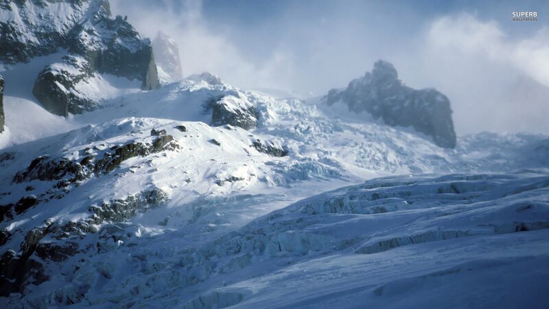Snow-covered Mountain Range — White, Cold, Winter, Photograph, Mountains, Ice, Clouds