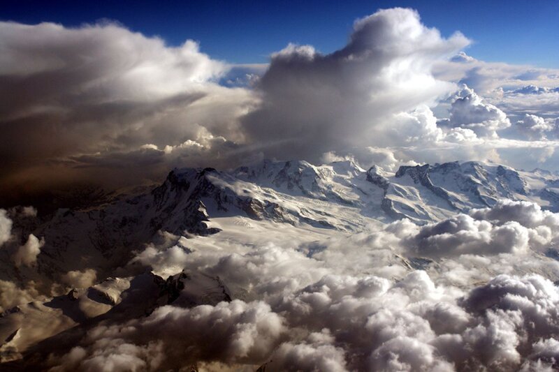 Snow-covered Mountain Range — White, Dramatic, Afternoon, Photograph, Clouds